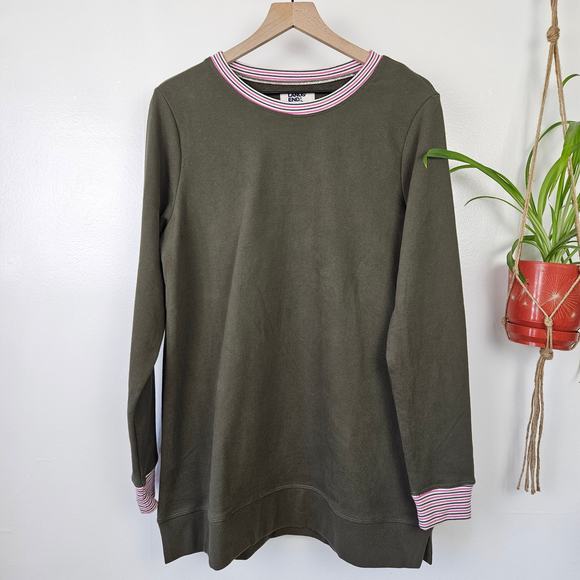 Lands' End Serious Sweats Crewneck Long Sleeve Sweatshirt Tunic Sz LT Tall Olive - Picture 1 of 6